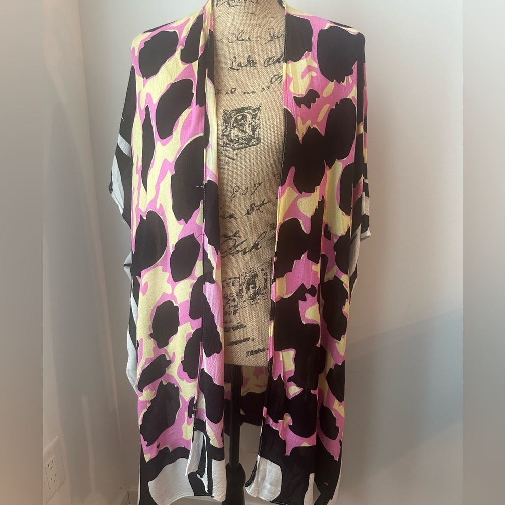 ComfyLuxe Abstract Print Long Kimono, OS